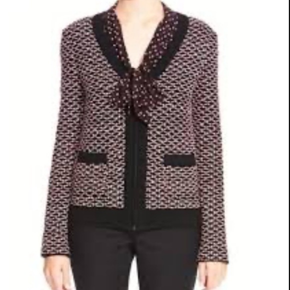 St. John textured Knit jacket, black/red, Size M E26 - Picture 1 of 11